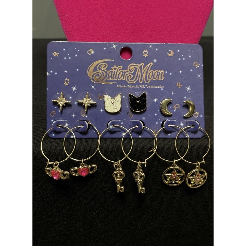 Sailor Moon Heart Wing Key Charm Hoops Earrings 6 Pk Set Cosplay Toei Animation